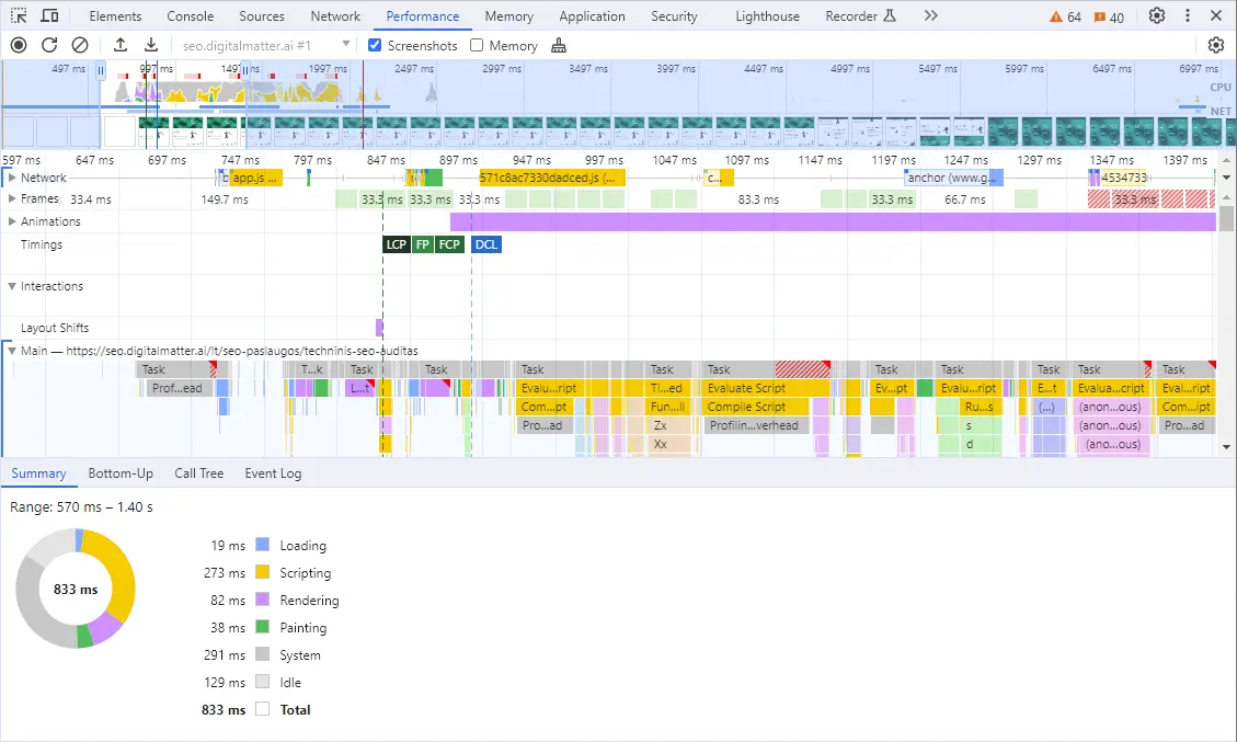 Chrome DevTools performance tab