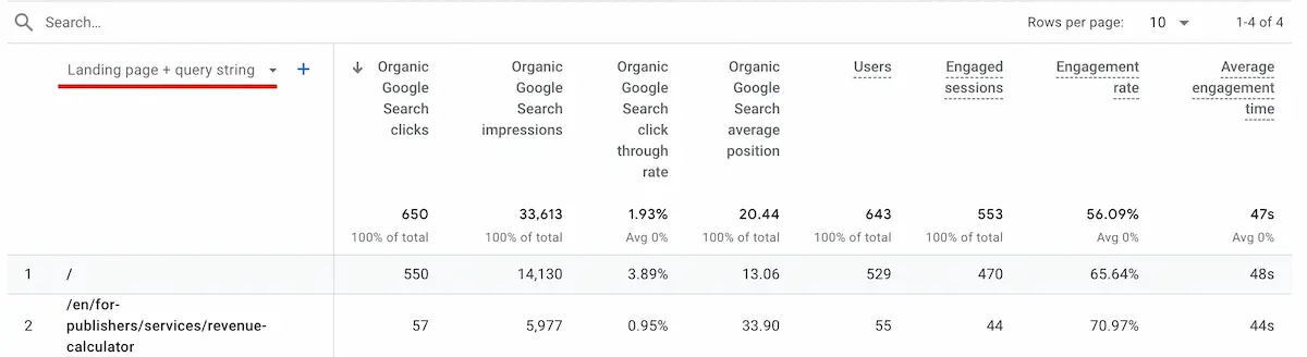 Landing page + query string report in Google analytics 4